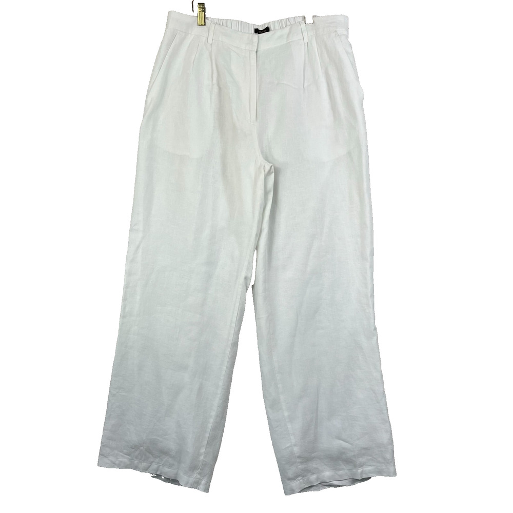 Quince European Linen Luxe Pleated White Trouser Pants Women's Size Medium